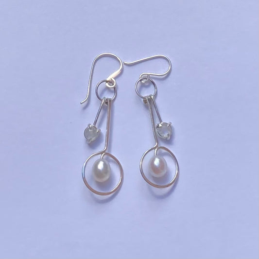 Moonstone Pearl Dangle Earrings