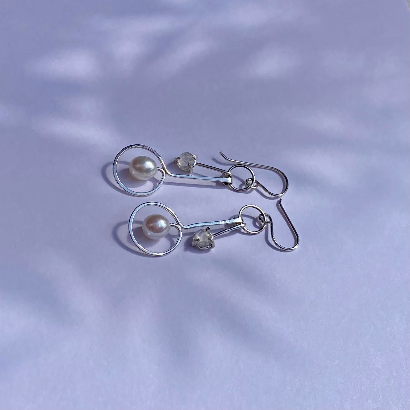 Moonstone Pearl Dangle Earrings