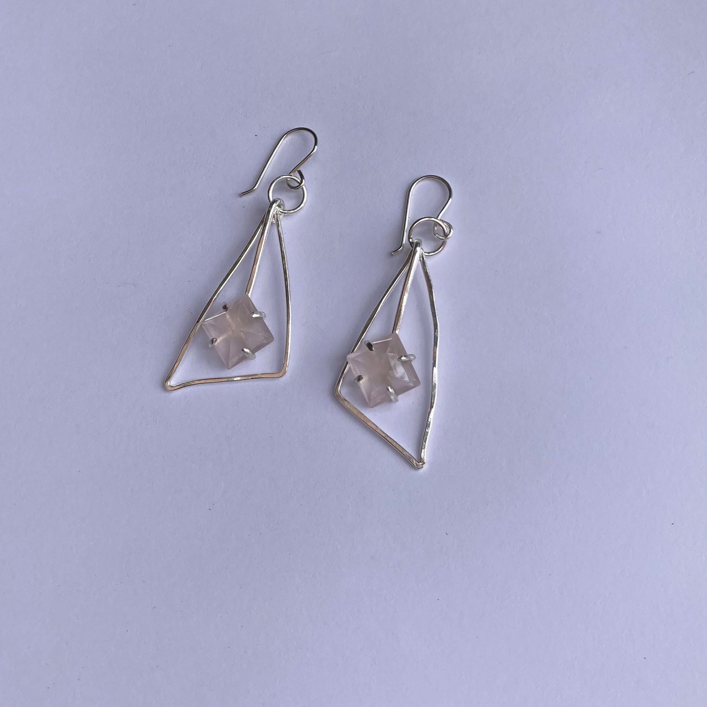 Geometric Rose Quartz Hoop Earrings