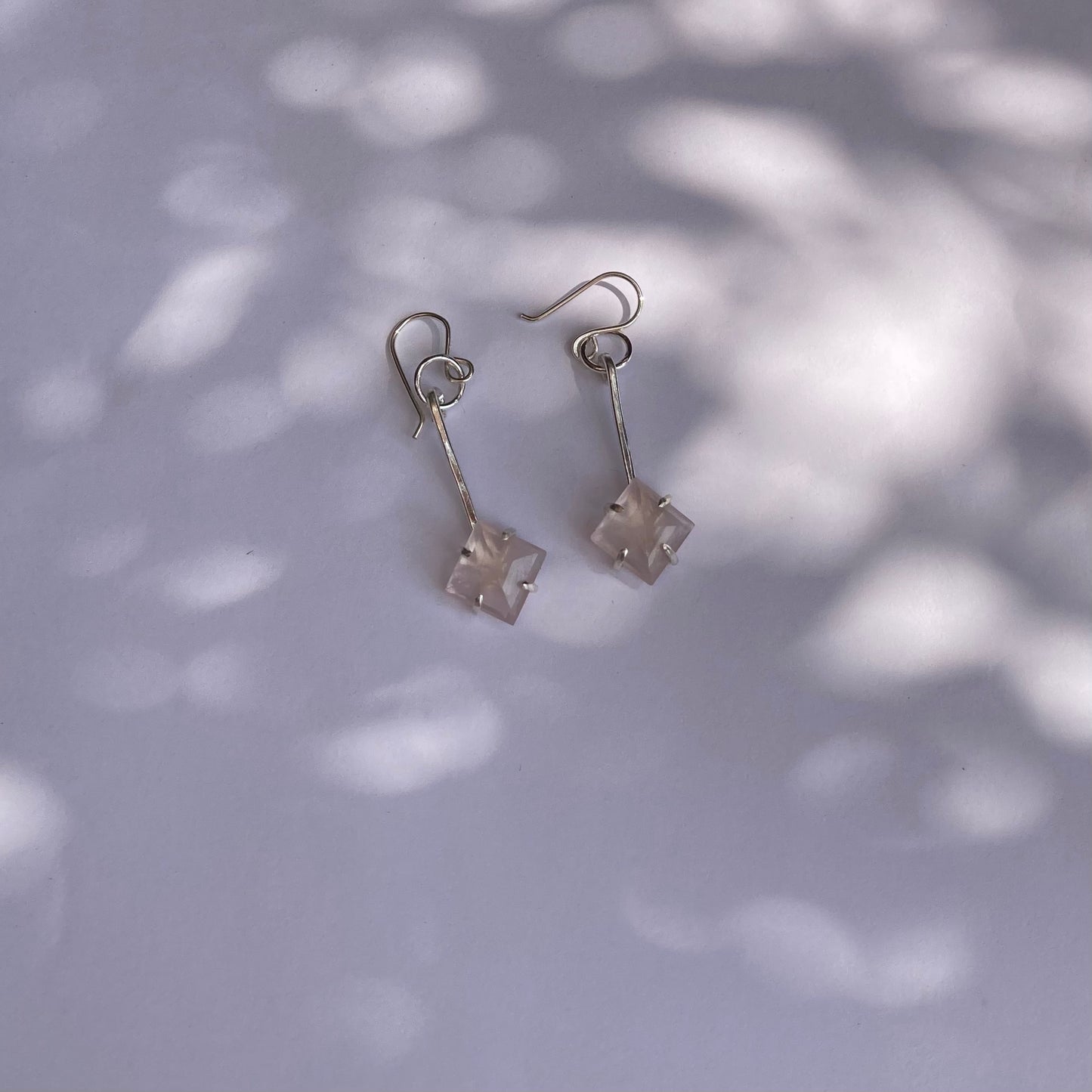 Long Drop Rose Quartz Earrings