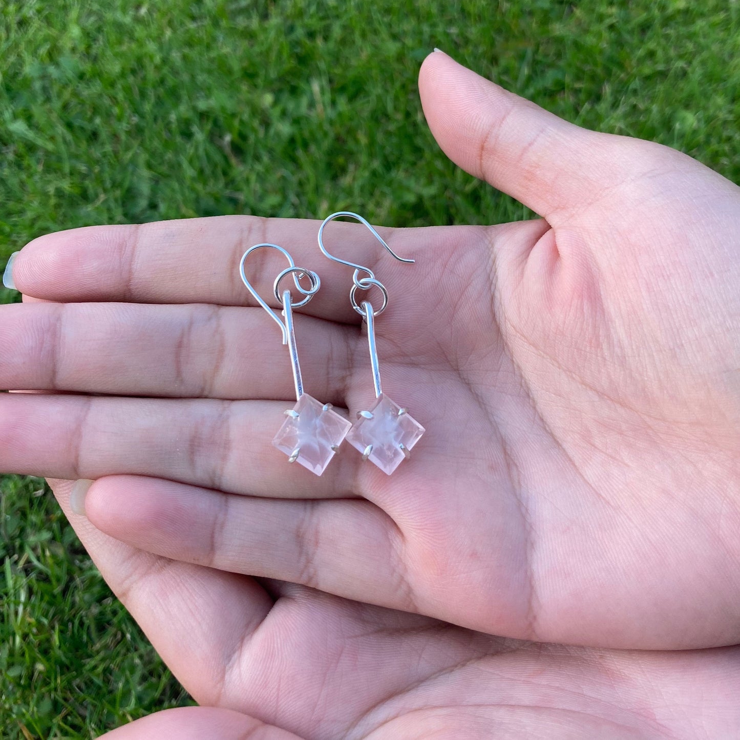 Long Drop Rose Quartz Earrings