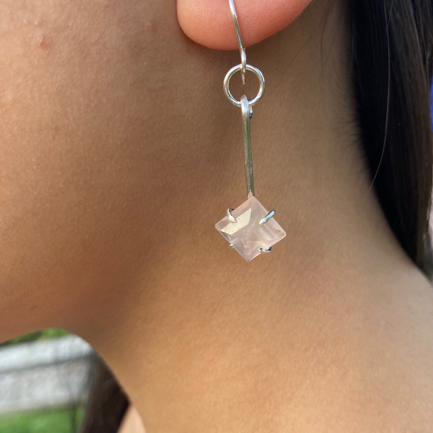 Long Drop Rose Quartz Earrings