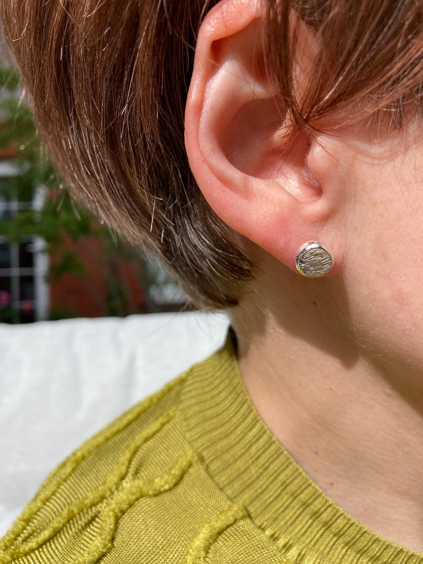 Textured Asymmetrical Silver Stud Earrings