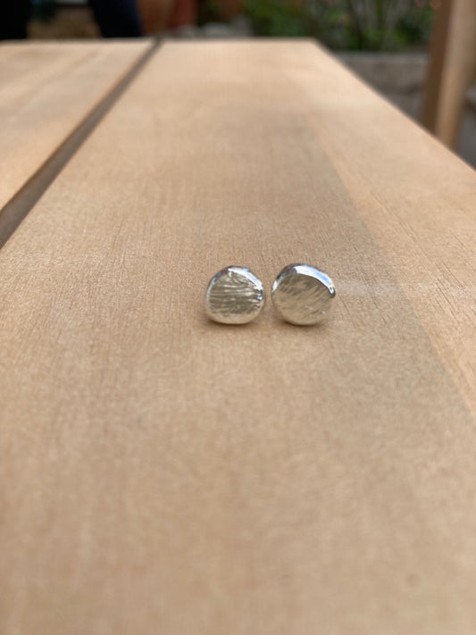 Textured Asymmetrical Silver Stud Earrings